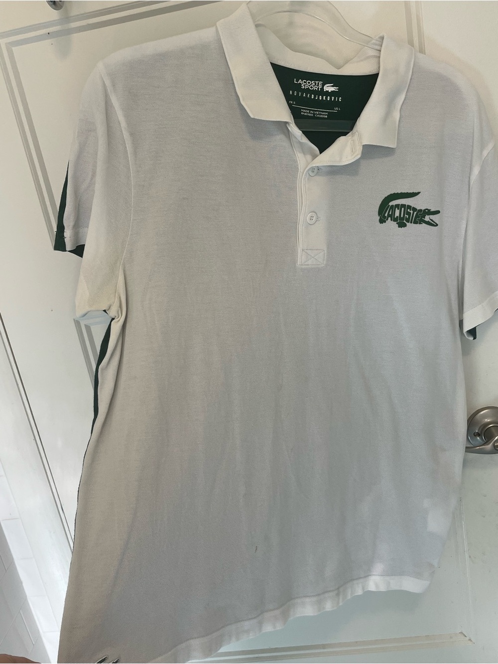 Lacoste White Polo with Green Croc Logo